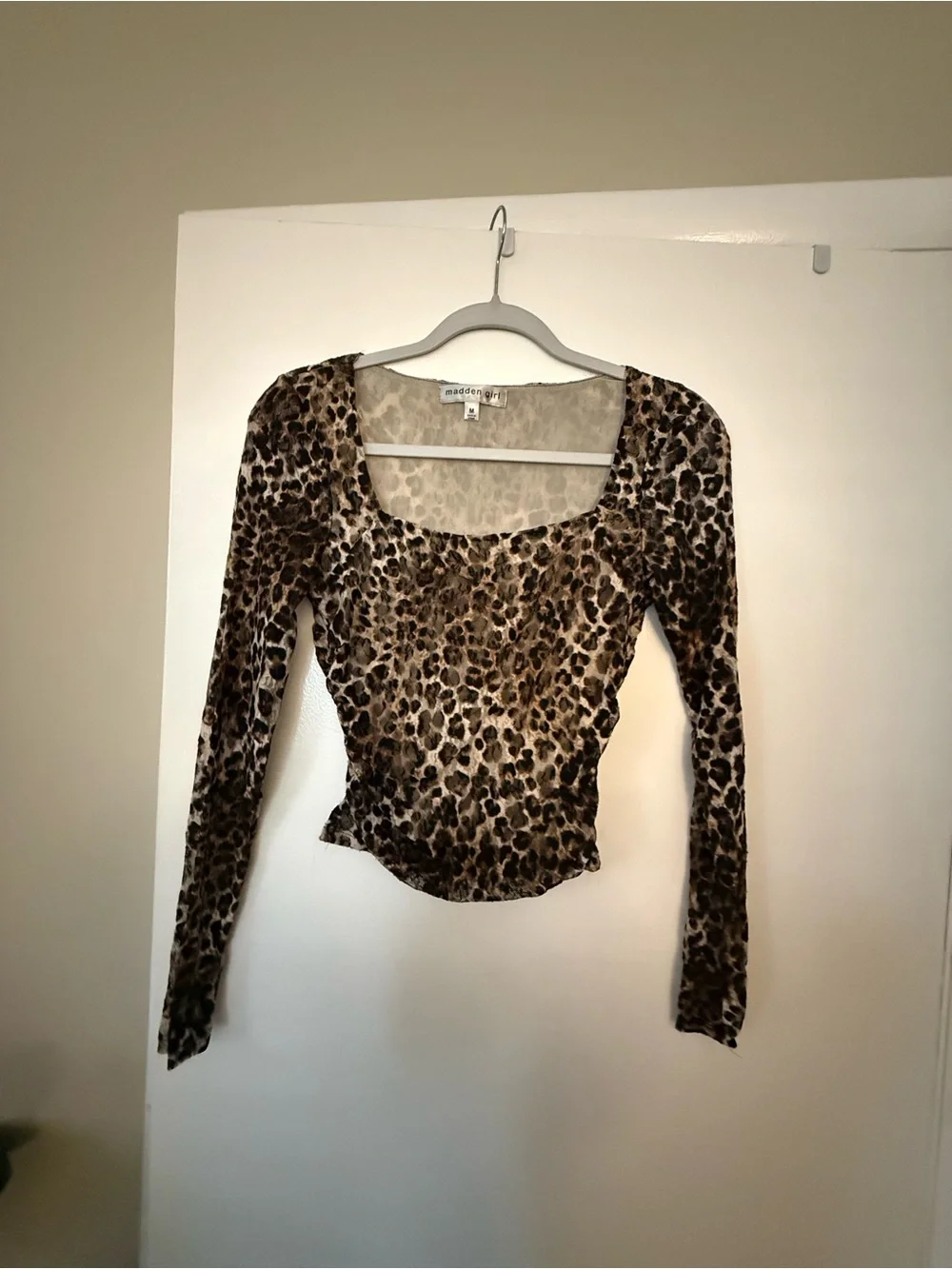 Madden Girl Brown & Tan Leopard Print Long Sleeve Top